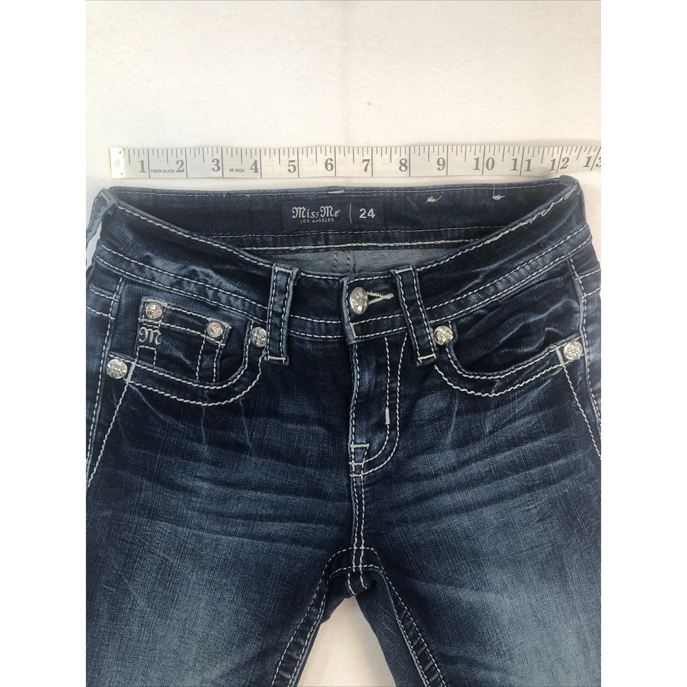 Miss Me Womens Jeans with embellished pockets, cuffed skinny legs Size 24